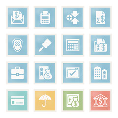 Banking icons on paper.