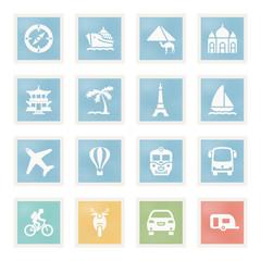 Travel icons on paper.