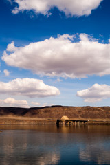 Vertical Banner Columbia River Crossing Mountains Blue Sky Cloud