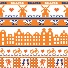 seamless retro pixel Holland orange pattern - 66424794