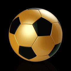 Gold soccer ball on black background