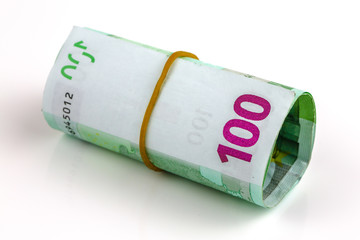 Roll of one hundred euro banknotes