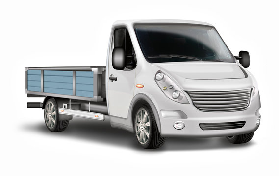 Pritschenwagen, Kleintransporter freigestellt, isoliert gelb