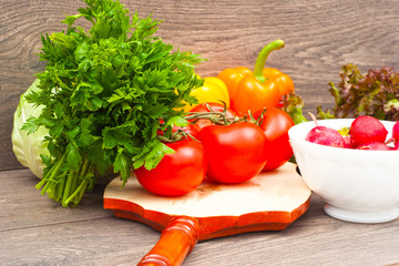 fresh vegetables on a wooden background
