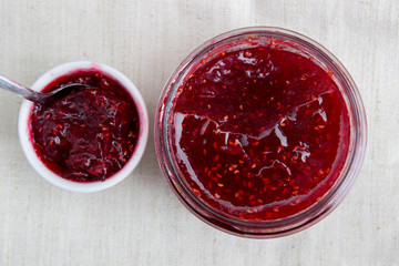 raspberry jam on the table