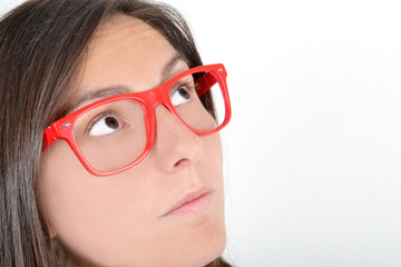 Young girl looking up