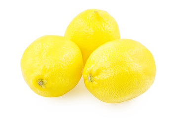 Three lemons on a white background
