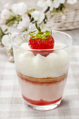 Layer strawberry dessert with whipped cream topping