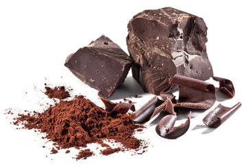 Chocolate blocks isolated on a white background.