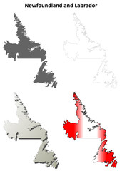 Newfoundland and Labrador blank outline map set