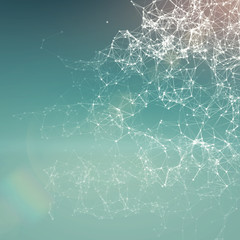 Fresh summer abstract background. Connecting dots, lens flare