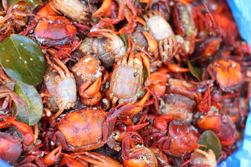 A lot steam crab in the market