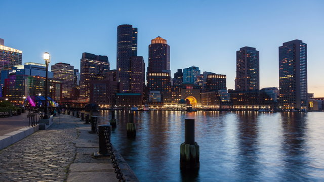 Night timelapse of Boston skyline - Massachusetts - USA