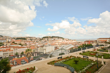 Panoramic view to Castle of Sao Jorge Alfama, Lisbon Portugal