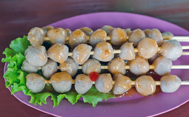 Grilled meat ball with sweet spicy sauce