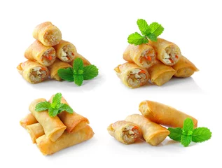 Foto auf Acrylglas Fried Chinese Traditional Spring rolls food isolated on white ba © sommai