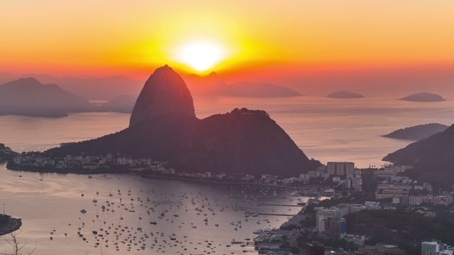 Rio Cityscape Time Lapse Sunrise Zoom