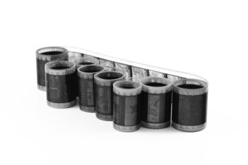 twisted film strip roll on white background