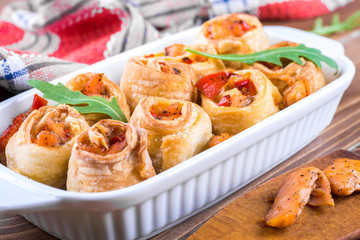 Fish roll salmon with pepper and white wine