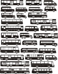 city bus silhouettes set