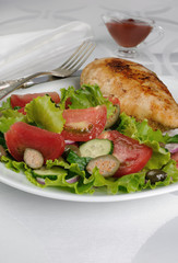 Garnished with vegetables with chicken schnitzel