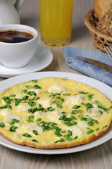 Omelet with feta cheese and green onions