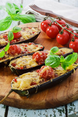 baked eggplant with cheese meat and tomatoes
