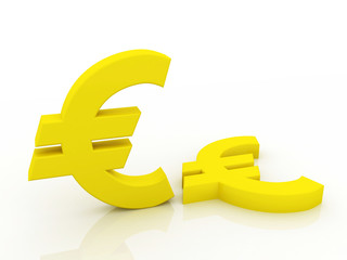 Digital illustration of 3d euro symbol in white background