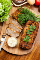 Traditional delicious meat pate with vegetables