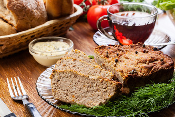Traditional delicious meat pate with vegetables