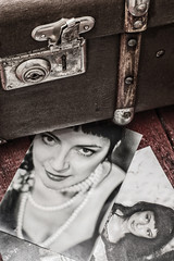 retro photography stylish girls and old bag