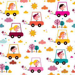 kids driving toy cars pattern