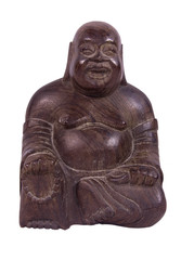 Fototapeta na wymiar Happy man buddha woodden statue