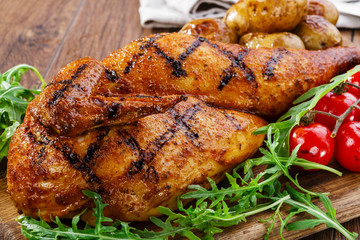 grilled chicken with potatoes half