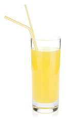 Lemon juice glass with two drinking straw