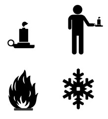 Bougie, feu et neige en 4 icônes