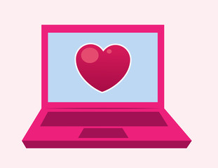 Pink laptop with heart on the screen
