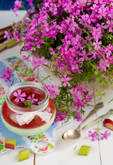 Mint panna cotta with rhubarb