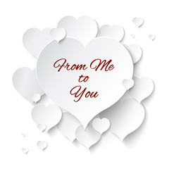 White paper hearts on white background