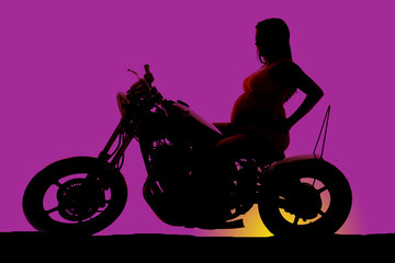 Fototapeta na wymiar silhouette pregnant woman side sit arms hips