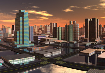 Naklejka premium Futuristic Alien City - Computer Artwork