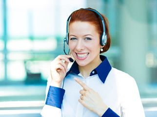 Customer service representative with hands free device
