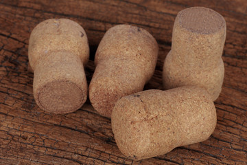 Champagne corks  on a wooden background ground