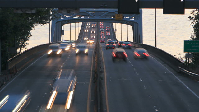 Seattle Highway 520 Traffic Time Lapse Bridge Sunset Pan