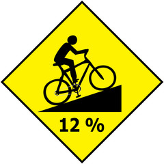 Bicycle Traffic Sign Show Uphill Slope Ratio Vector