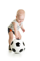 adorable baby with ball  over white background