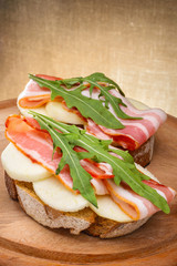 tasty bruschetta with bacon