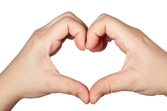 Fingers forming a heart shape isolated on white background