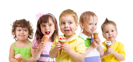 happy kids with ice cream isolated