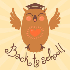 Back to school. Card with an owl.